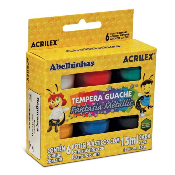 Tinta Guache Fantasia Metallic 6 cores Sortidas Acrilex