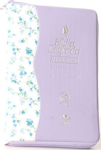 Bíblia Sagrada Harpa Cristã Lilás Flores Letra Grande